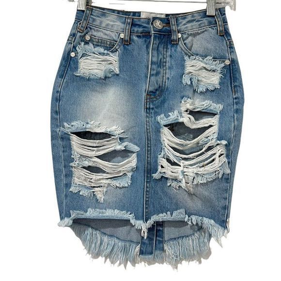 One Teaspoon High Waist Skirt 23 Long Rise Super Fitted Distressed Jean - Picture 2 of 9
